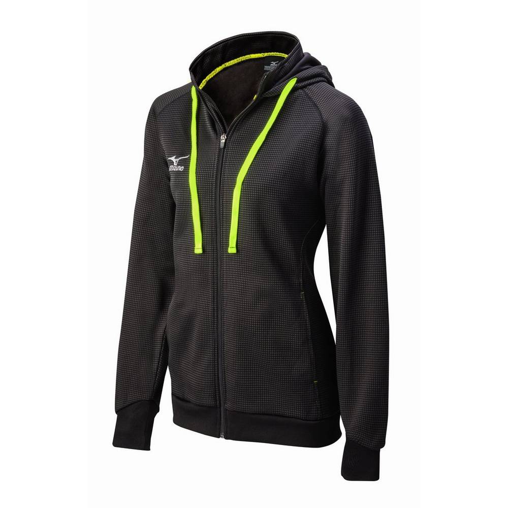 Mizuno Pro Full Zip Hoody - Bayan Kapşonlu - Siyah/Limon Türkiye (CFZHEP-076)